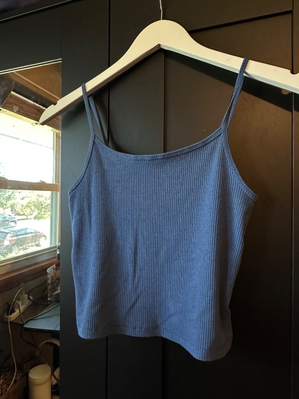 American Eagle Slate Blue Ribbed Cami Tank Top M Adjustable Straps